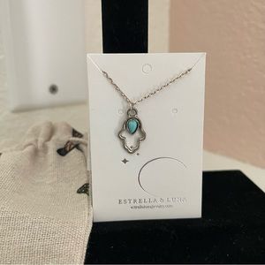 NWT Estrella & Luna Silver with Turquoise Hamsa Hand Necklace for prosperity